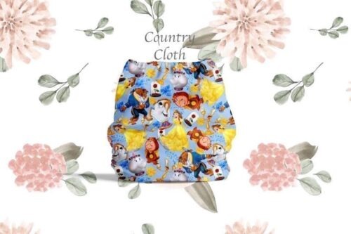 cloth diaper with beast and belle cartoons